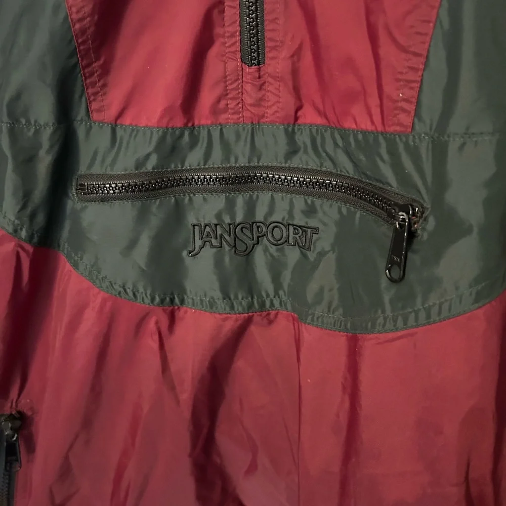 Vintage 90s Jansport Medium Burgundy and Dark Green Hooded Windbreaker Anorak